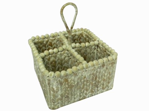 Water hyacinth flatware caddy with wooden beads